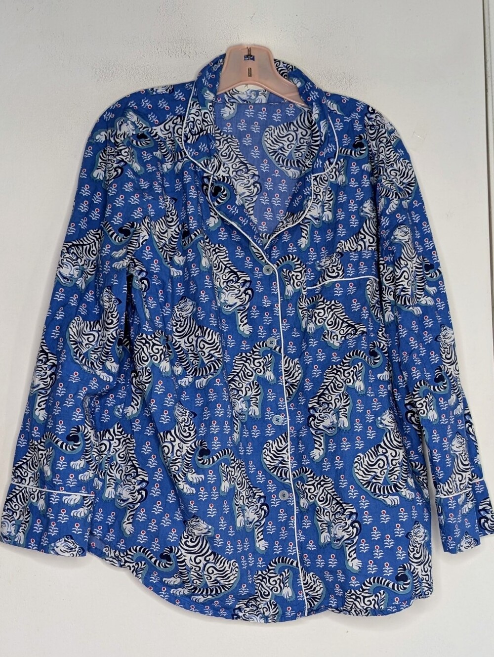 Printfresh Lightweight Indigo Blue Tiger Queen Pajama Top size large